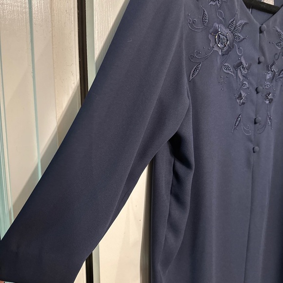 Vintage 80’s Liz Claiborne Size 10 Navy Beads Embroider Dresses L\S Shift Lined - Picture 4 of 7